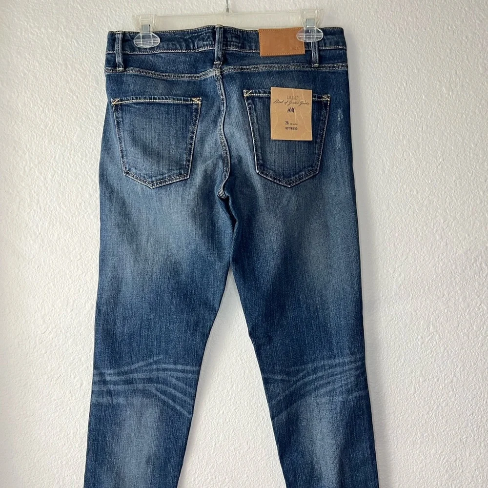 HM L.O.G.G Boyfriend Blue Distress Jeans Size 26.